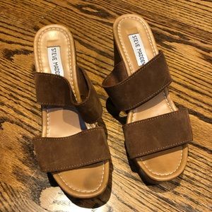 Steve Madden Suede Wooden Platform Heeled Sandals
